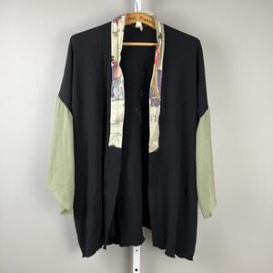 AHNI Asian Themed Kimino Cardigan Jacket Size 3 Womens XL Black‎ Green Artsy